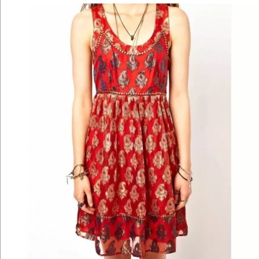 Free People Women's Dress Red Vacation Party Dress